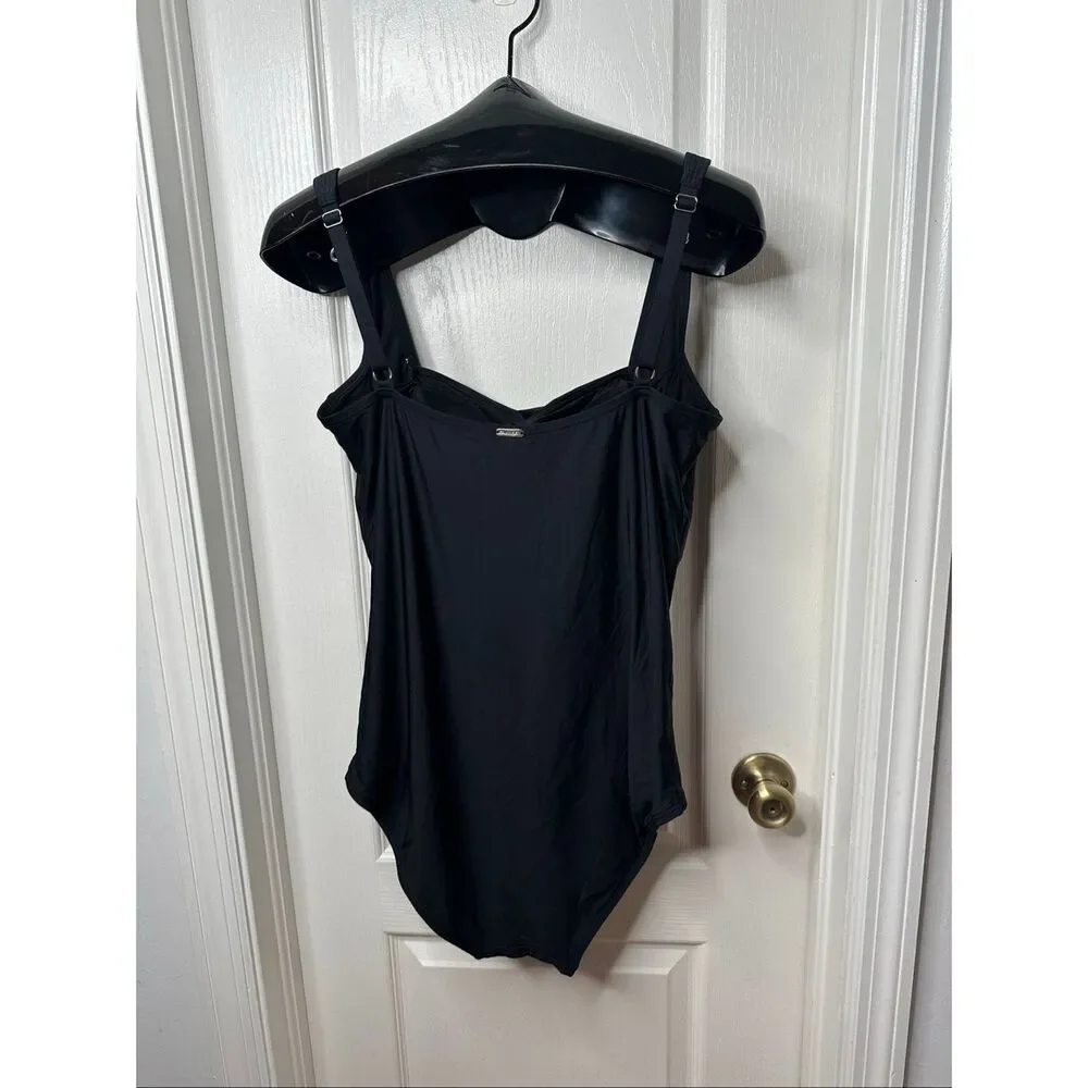 Calvin Klein Black Ruched One Piece Swimsuit Size 16 Tummy Control